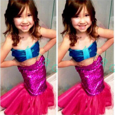 

US Kids Ariel Sequin Little Mermaid Set Girls Princess Fancy Dress Party Costume