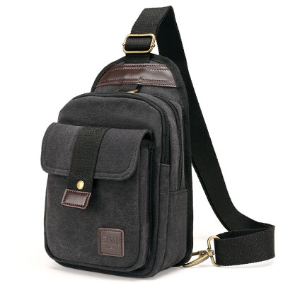 

Simo SIMU chest bag shoulder bag Messenger bag leisure sports canvas bag multi-functional pockets can be put ipad mini 1620 black