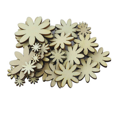 

UpperX Pack Of 50 Mixed Size Wooden Flower Shape Embellishments For DIY Decoration Craft