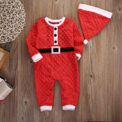 

2Pcs Newborn Baby Girl Boy Christmas Costume Santa Claus HatRomper Clothes hot