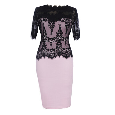 

New Style Fashion Lace Peplum Patchwork Party Club Bodycon Sexy Half Sleeve Plus Size Pencil Dress