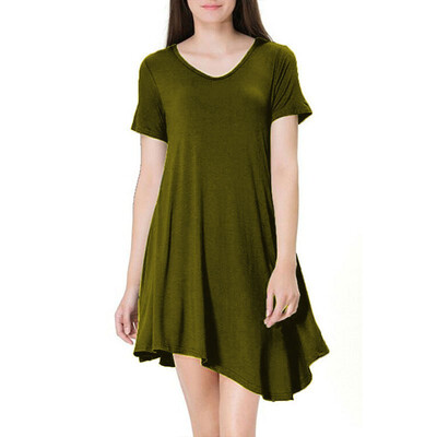 

Summer Fashion Women Casual Short Sleeve Blank Loose Plus Size 2XL T Shirts Dress