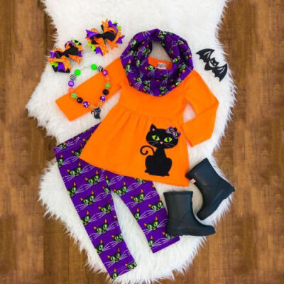 

USA Kitty Kids Baby Girl Outfit Clothes T-shirt Tops DressPants Leggings Set