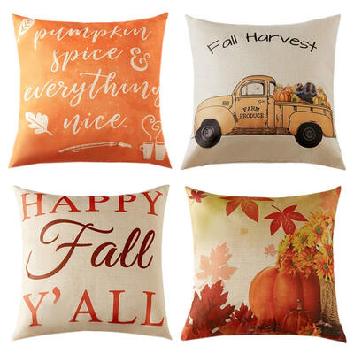 

UpperX Set of 4 Fall Pillow Covers Autumn Theme Farmhouse Decorative Throw Pillow Covers 18X18inch for Thanksgiving Home Decor