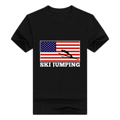 

American Pride Ski Jumping United States Flag Short Sleeve T-Shirt