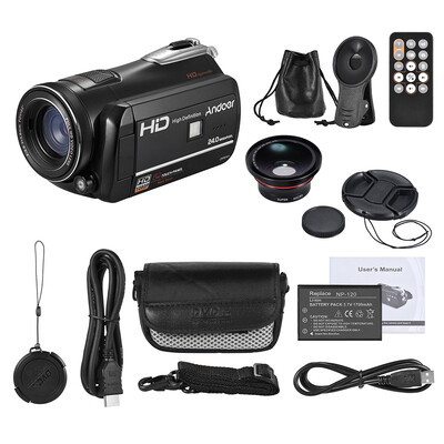 

Andoer HDV-D395 Digital Video Camera DV WiFi 1080P 30fps FHD 24M Camcorder 18X Zoom with 72mm 039X Wide Angle Macro Lens Remot