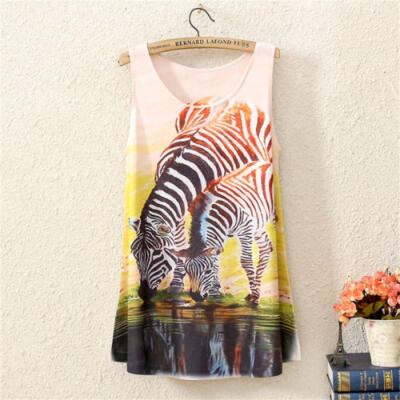 

Womens Animal Print Sleeveless Vest Tank Tops Casual Summer Blouse Tee Shirts