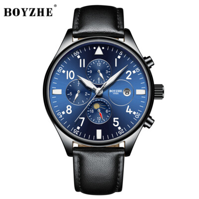 

BOYZHE WL003-P Watch Brand Luminous Waterproof Business Full-automatic Mechanical Men Leather Wrist Watch with Gift Box