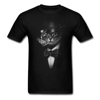 

3D an Elegant Smoked Cat Cartoon O Neck Men Print Shirts Tees Plus Size S-3XL