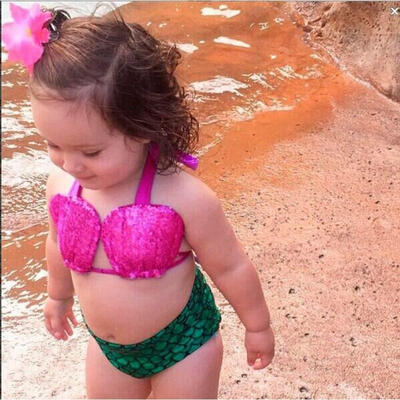 

US Stock Kid Baby Girls Little Mermaid Swimwear Costume Bikini Bathing Suit 2PCS