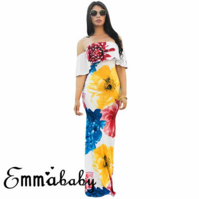 

Womens Floral Boho Maxi Long Dress Summer Evening Party Beach Spilt Sundress