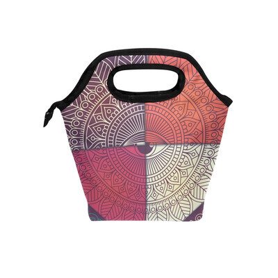

Lunch Tote Bag Bohemia Triangle Travel Picnic Insulated Lunch Handbags Portable Zipper Lunch Bag Box