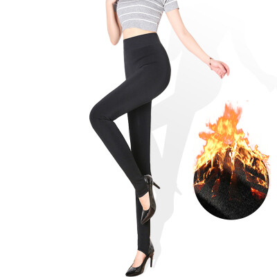 

Langsha leggings women wear plus velvet thickening high waist slim feet pants autumn&winter stepping feet one warm pants 300g ZT618 black feet