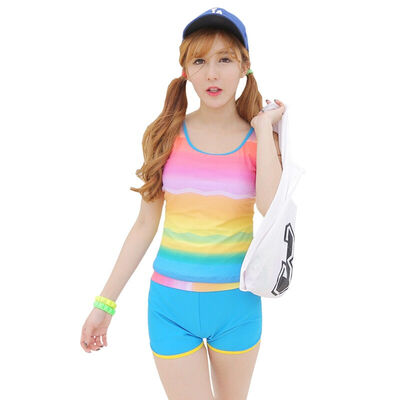 

Qiaohai QIHAI 5226-3 new women split angle swimsuit small chest gather was thin cover belly conservative hot spring split swimsuit XL blue