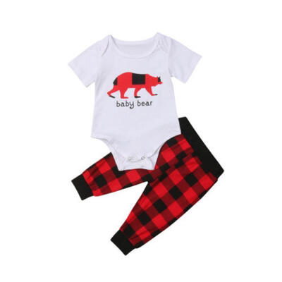 

Newborn Infant Baby Bear Boy Girl Tops Romper Plaid Pants Outfits Set Clothes AU