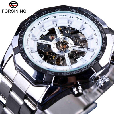 

Forsining Sport Racing Series Skeleton Stainless Steel Black Golden Dial Top Brand Luxury Watches Men Automatic Watch Clock Men