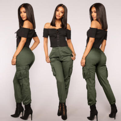 

Womens Harem Cargo Trousers Cotton Pants Solid Punk Loose Long Sports