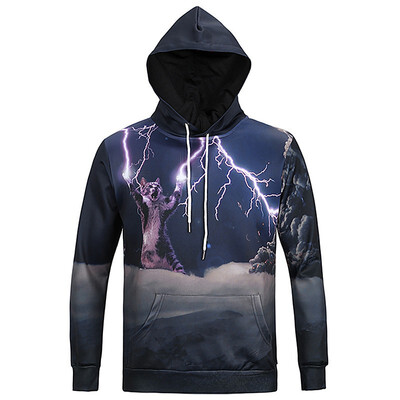 

2017 autumn&winter new mens hooded pullover lightning 3D printing sweater male&female tide brand