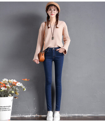 

Autumn&winter new high-waist jeans with fleece women thickened three-color large size stretch pants&cotton pants