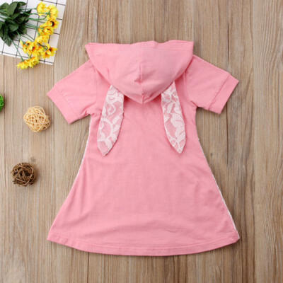 

Summer Toddler Baby Girl Clothes Princess Party Prom Rabbit Ear Hooded Dress