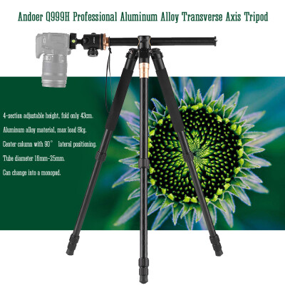 

Andoer Q999H Professional Aluminum Alloy Tripod Monopod Transverse Axis Tripod with Panoramic Ball Head 4-Section Max Height 156c