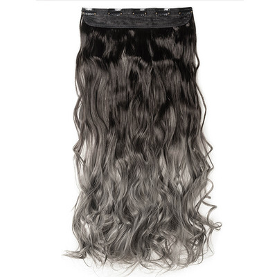 

Ombre Synthetic Fiber Clips in on Hair Extension 34 Full Head One Piece 5 Clips Long Silky Curly Wavy