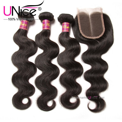 

UNice 8A Brazilian Hair with Closure Body Wave Middle Part 44 Lace Closure