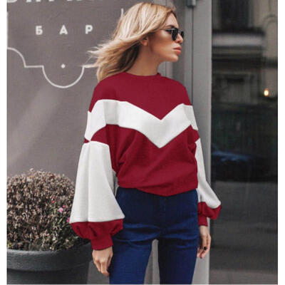 

USA Casual Loose Long Sleeve Sweater Womens V-neck Knitwear Pullover Jumper Tops