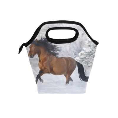 

Lunch Tote Bag Running Horse Travel Picnic Insulated Lunch Handbags Portable Zipper Lunch Bag Box