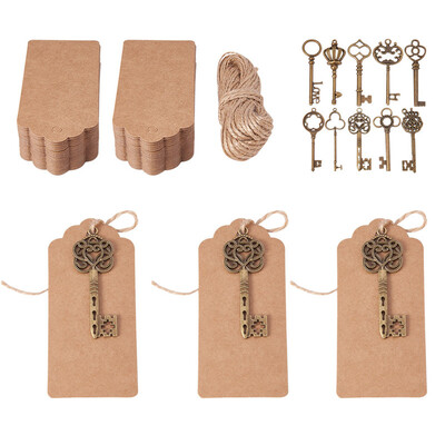 

PH PANDAHALL 1 Set Jewelry Display Paper Price Tags with Hemp Yarn Set&Skeleton Key Big Pendants