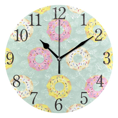

Wall Clock Arabic Numerals Design Donuts Pattern Mint Green Background Round