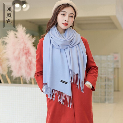 

Scarf female han edition female autumn&winter pure color imitation cashmere neck 250 grams joker long tassel does not drop woo