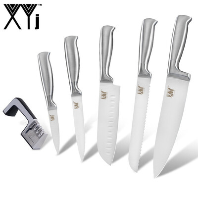 

XYj 4 in 1 Diamond Coated & Fine Ceramic Knife Sharpener 8" Chef Slicing Bread 5" Utility 35" Fruit Kitchen Knife