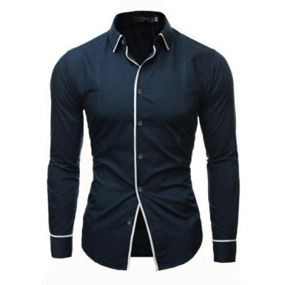 

Mens Bussiness Lapel Button Down Long Sleeve Top Blouse Casual Solid Shirt UK