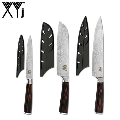 

XYj Kitchen Knife Set Stainless Steel Sharp Blade Color Wood Handle Free Covers Kitchen Accessory Tools