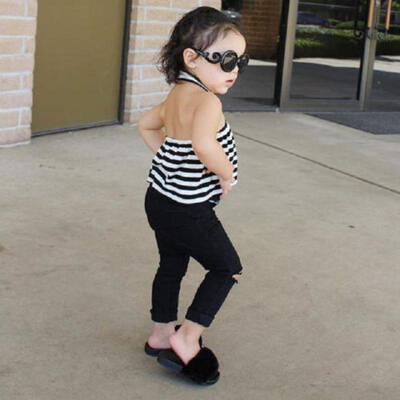 

Toddler Kids Girls Stripe Tops Flower Pants Leggings 2Pcs Outfits Set Clothes