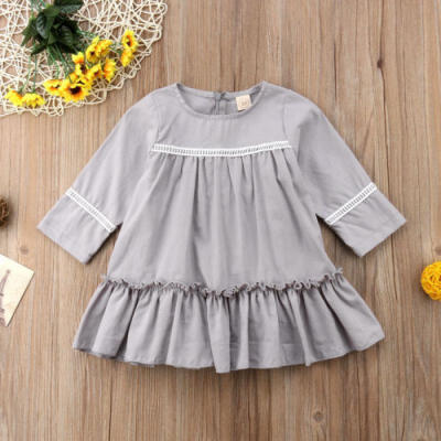 

Toddler Kid Baby Girl Dress Long Sleeve Princess Solid Party Clothes Sundress