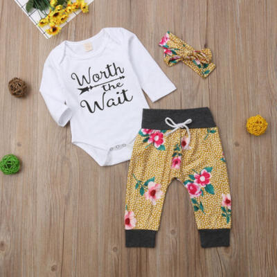 

UK 3Pcs Floral Infant Kids Baby Boy Girl Long Sleeve RomperPants Outfit Clothes