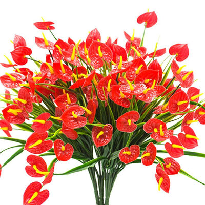 

UpperX 4 Bunches Artificial Fake Flowers Faux Anthurium Plants Plastic Shrubs Bushes Greenery Indoor Outside Hanging Planter