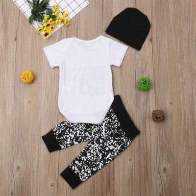 

Newborn Kid Baby Boy 3pcs Clothes Jumpsuit Romper Bodysuit Pants Hat Outfits Set