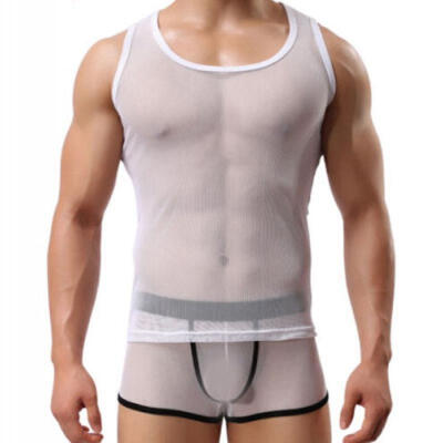 

UK Mens Sexy Slim Mesh Vest See-through Gym Sports Muscle Tee Clubwear Tank Tops