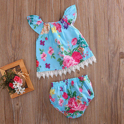 

Summer Sleeveless Baby Girls Floral TopsShorts Pants 2pcs Outfits Clothes Set