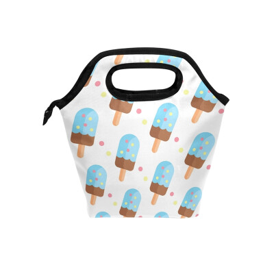 

Lunch Bag Blue Ice Cream Tote Travel Picnic Insulated Handbags Portable Zipper Lunch Bag Box