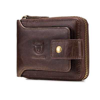 

BULLCAPTAIN Men Genuine Leather Brand RFID Wallet Male Organizer Coin Purse Pockets Slim Fashion Zipper Clamp Wallet Card Holder