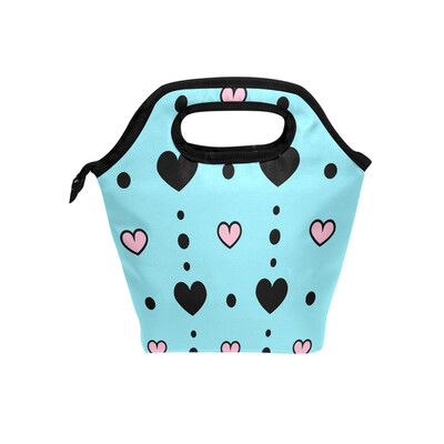 

Dot And Loving Heart Lunch Bag Tote Travel Picnic Insulated Handbags Portable Zipper Lunch Bag Box