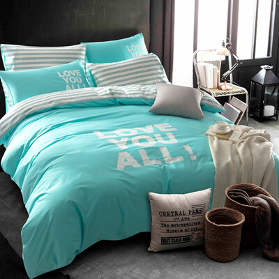 

Yu Zhaolin cotton four-piece high-density dense twill bed kit 15 m bed 18 m bed quilt 200 230cm love-water green