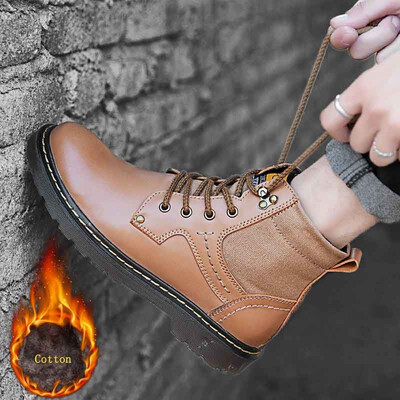 

Mens Shoes Fashion Outdoor Boots Casual Leather Walking Shoes Genuine Leather Martin Shoes Plus Cotton Winter Boots Black Brown