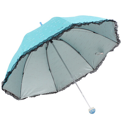 

【Jingdong Supermarket】 Paradise umbrella high-density polyester silver rubber silk printed black lace edge three fold mushroom sunny umbrella umbrella blue 36038E