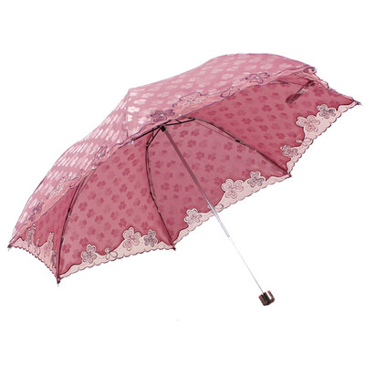 

Paradise umbrella full of sunshine stickers embossed sequins three leaf flowers three fold embroidery pencil sunny umbrella dark powder 33211E