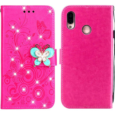 

MOONCASE Huawei P20 Lite Butterfly Rhinestone Embossed Leather Case - Red